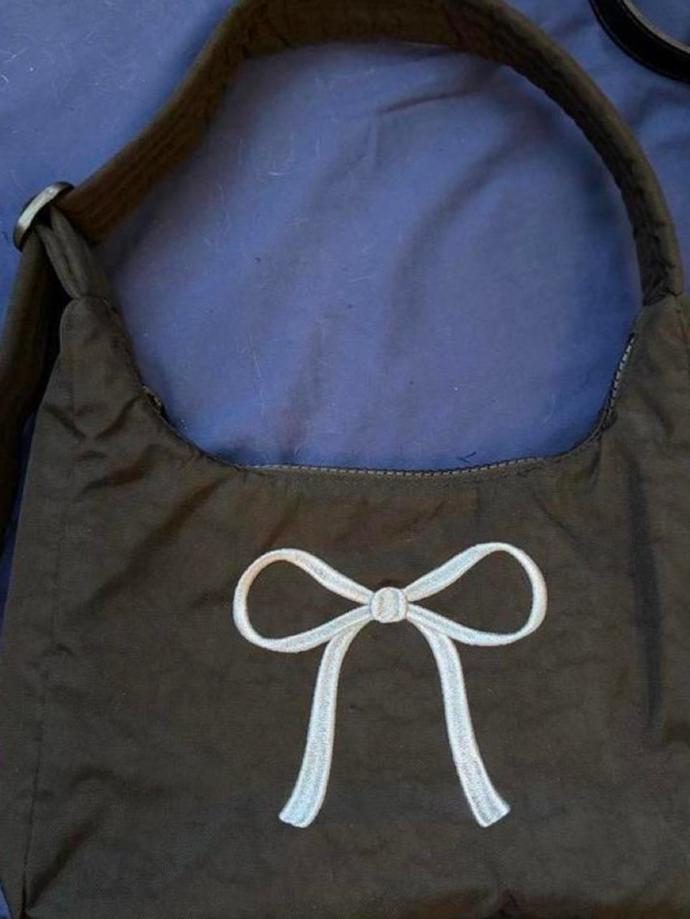 Brown Shoulder Bag with White Bow Accent
